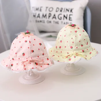 

Baby girl fisherman bucket hat strawberry bow print children hat 2020 spring and summer new Korean outdoor travel basin caps