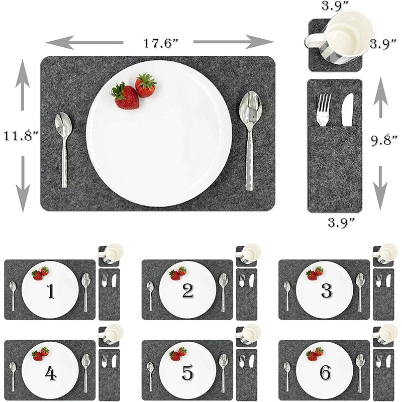 Набор из 6 Placemats-6x подстилок для напитков и карман для столовых приборов-защитные подстилки и подстилки