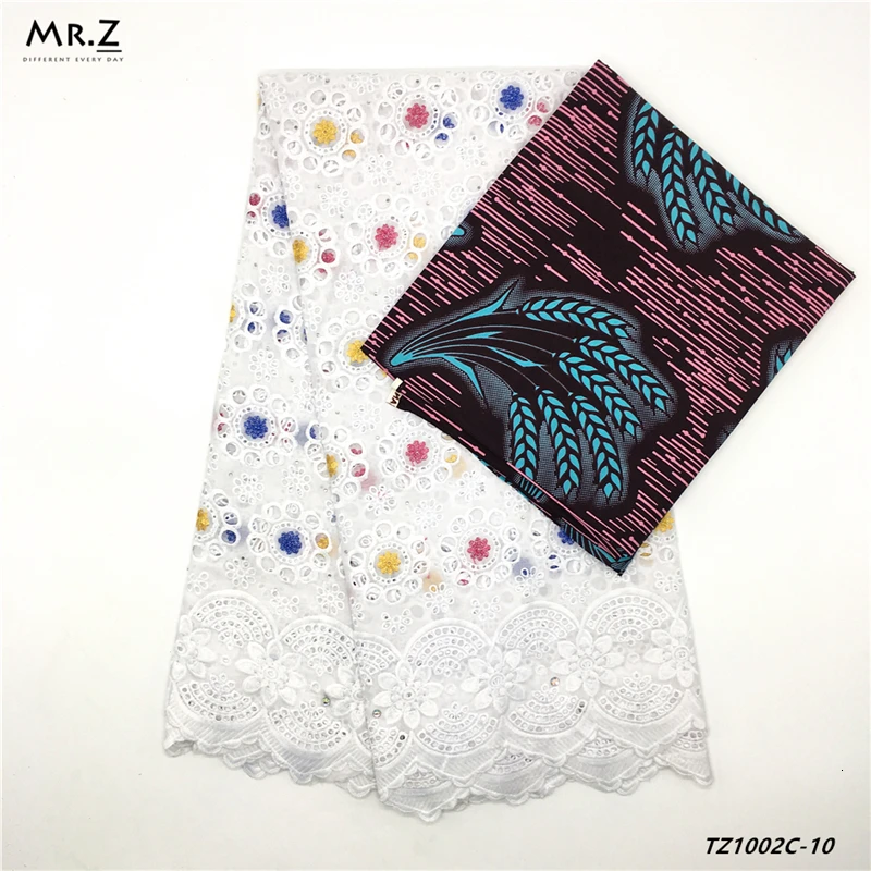 

Mr.Z 2019 African Latest Lace Fabric Swiss Cotton Lace Fabric 2.5Yards+Nigerian Batik Wax Satin Print Fabrics 2.5Yards