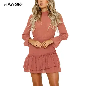 

2020 korean dresses kawaii elegant lace dress women sexy ruffle mini dress female long sleeve embroidery polka dot dress white