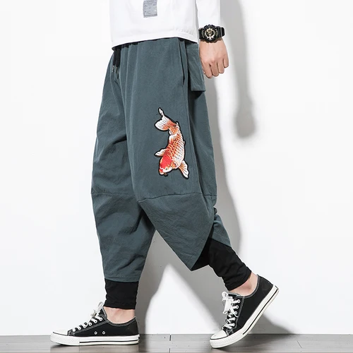 Style 1 Поддельные двухсекционные брюки мужские корейский выпуск тренд вышивка свободные китайский стиль широкие ноги Досуг Ropa De Hombre DD5CK - Цвет: Style 1