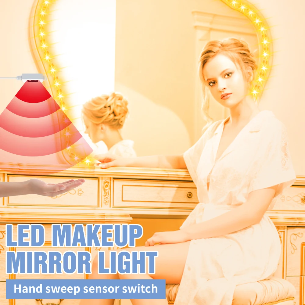 

USB Cosmetic Lamp Hand Sweep Sensor 5V LED Light Dressing Table Vanity Mirror Lamp 5M Flexible Waterproof Bedroom Makeup Light