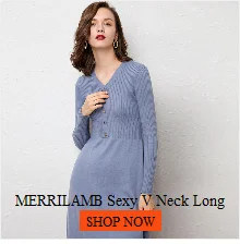 MERRILAMB осенне-зимнее платье для женщин из кашемира, трикотажная водолазка, приталенная талия с поясом, миди, длинное повседневное однотонное платье-джемпер