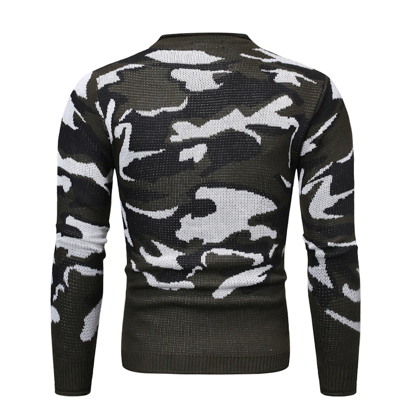 Loldeal Men Round Neck Sweater Camouflage Tweed Knit Slim Pullover Loldeal Men Round Neck Sweater Camouflage Tweed Knit Slim Pullover
