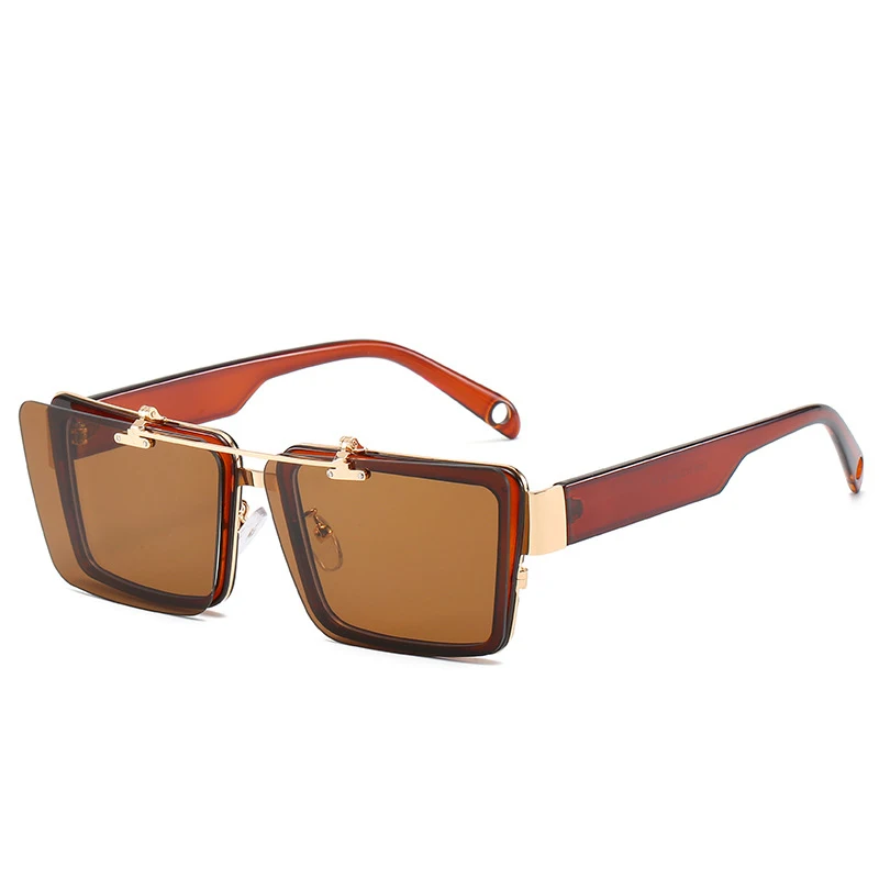High Quality Sunglasses Men Fashion Square Flip Cover Sun Glasses For Women Vintage Luxury Brand Sunglass Shades Okulary