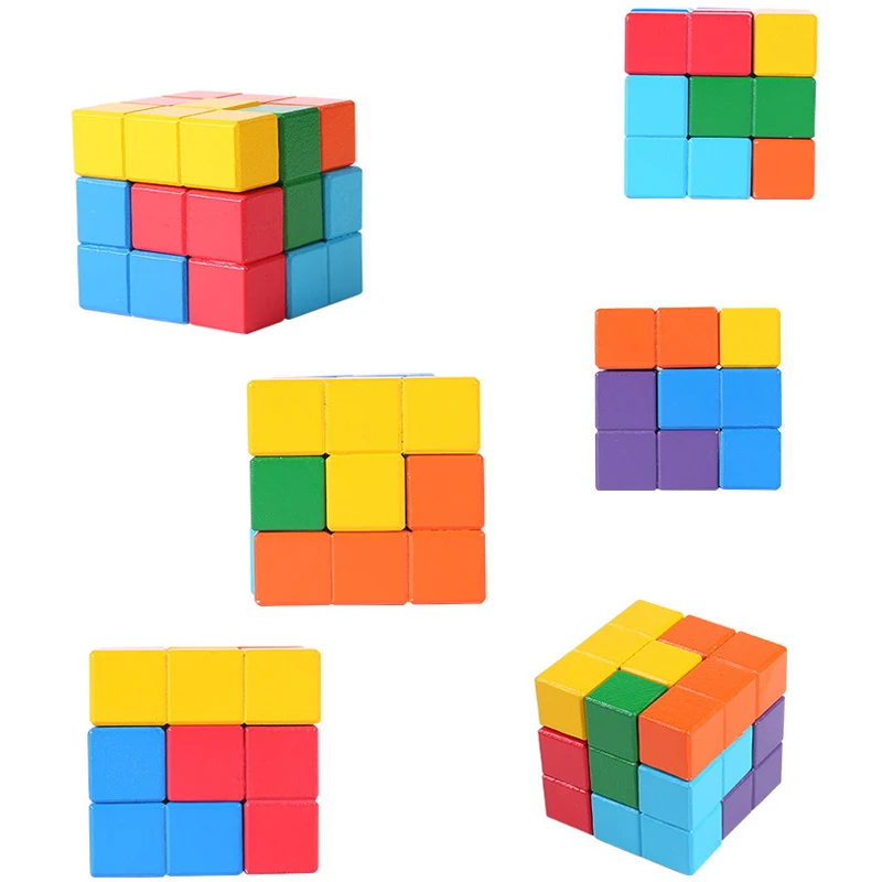 Детские игрушки Tetris волшебный куб многоцветная 3D деревянная головоломка Танграм образовательный мозговой тизер игра IQ тестер детские подарки ZXH