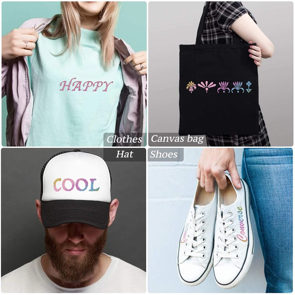 Glitter Rainbow Heat Transfer Vinyl Roll Heat Press Iron on Vinyl HTV Cut Film for T Shirts Craft Gifts for Man or Women DIY