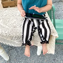 Новые стильные летние Детские шифоновые универсальные штаны в Корейском стиле тонкие свободные штаны в западном стиле для маленьких девочек