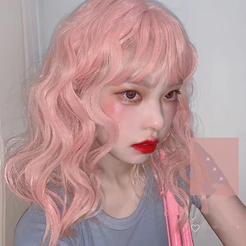 

TALANG Lolita Wigs Short Pink Wave Wig with Buns Gothic Cosplay Wigs Heat Resistant Synthetic Hair Hallowee