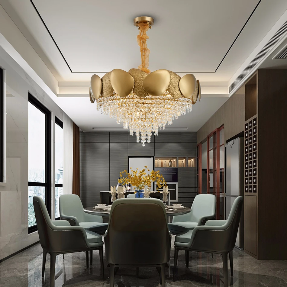 

New Modern Chandelier Lighting For Living Room Luxury Polished Steel Gold LED Crystal Light Fixtures Dining Room Hanging Lamps