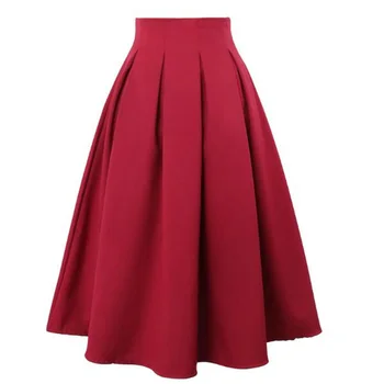 

Women Pleated Skirts Party Midi Skater Summer Vintage High Waist Knee Length Office Workwear Plus Size Solid Ball Gown Skirt
