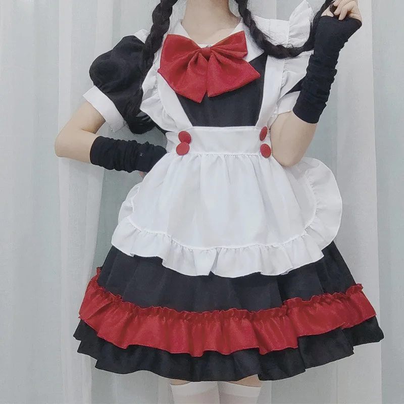 Sexy Maid Outfit Halloween Vampire Demon Cosplay Costume Black and Red Sweet Ruffled Lolita Dress Little Evil Witch Uniform |