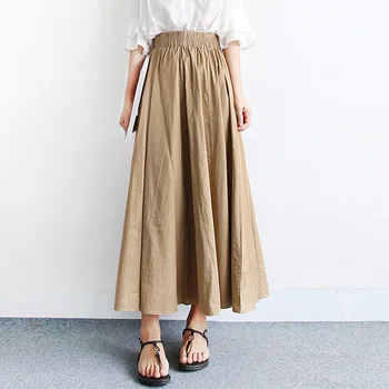 

Women High Waist A Line Skirts Vintage Khaki Black Summer Casual Femme Long Skirts Korean Janpan 2020 Office Ladies Skirts