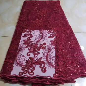 

Red Gold French Net Lace Fabric High Quality Africa Lace Sequin Fabric Nigerian Lace With Sequin For African Evening Dress