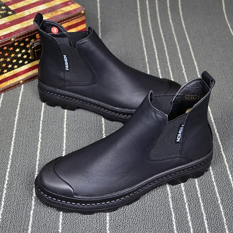 

Japanese style men casual chelsea boots black genuine leather shoes spring autumn platform boot trend spring autumn ankle botas