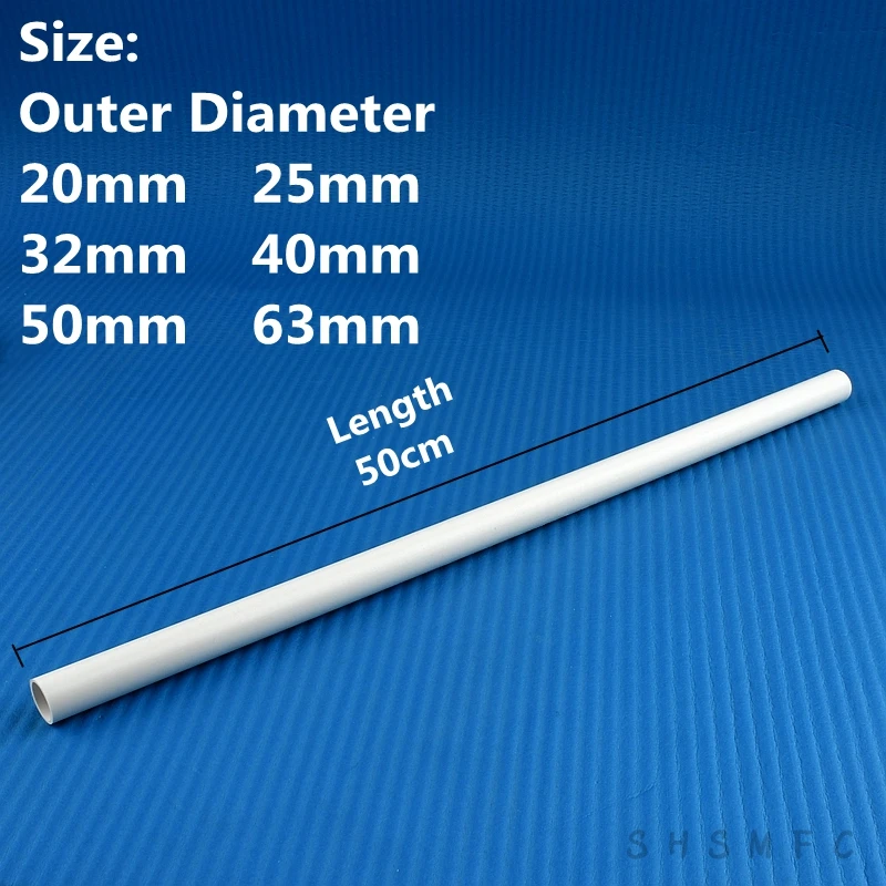PVC Pipe Fittings Plastic Tube Outer Diameter 20-63mm White PVC Pipe Length 50cm for Agriculture Garden Irrigation Aquarium Fish Tank Water Tube Plumbing Fitting