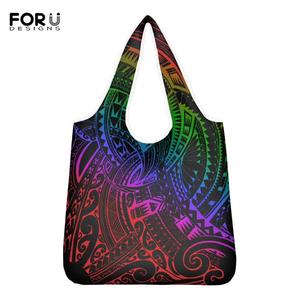 

FORUDESIGNS New Trend Gradient Polynesian Tribal Style Women Travel Shopping Grocery Bag Ladies Large Capacity Eco-Friendly Bags