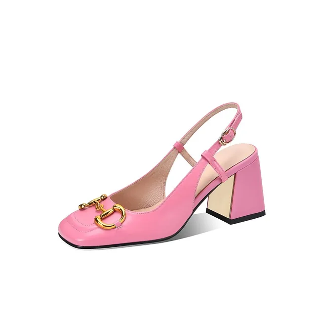 The New Summer Edition Of 2021 Women's Pure Color High-Heeled Shoes With Horseback Buckle Casual Fashion And All-Match Women's s High-heeled Pink