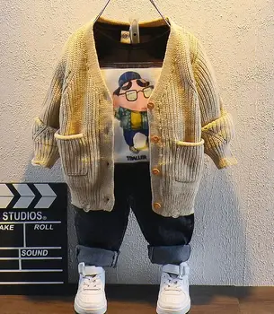 

Toddler Boys Clothes 2020 Autumn boys knitting Cardigan, T-shirt and jeans 3pcs Outfit Children Clothing Suit For Boys Clothing