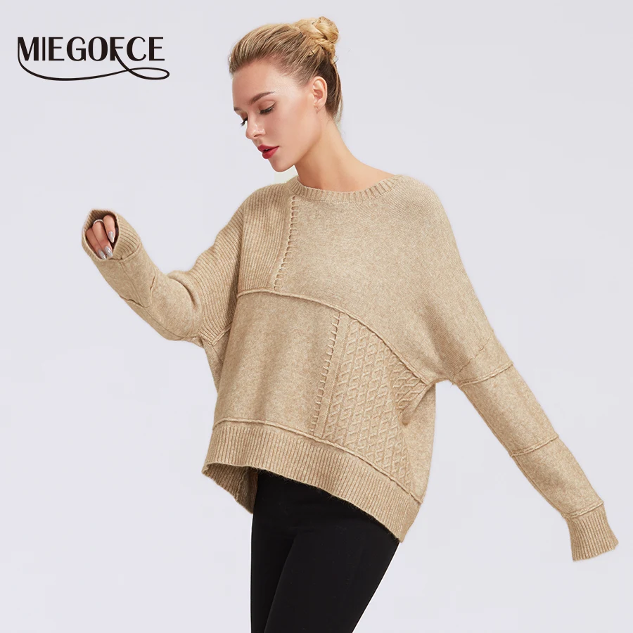 MIEGOFCE Женская, с перфорацией плюс безразмерный пуловер с круглым вырезом однотонные свободные рукава «летучая мышь» осенние вязаные свитеры
