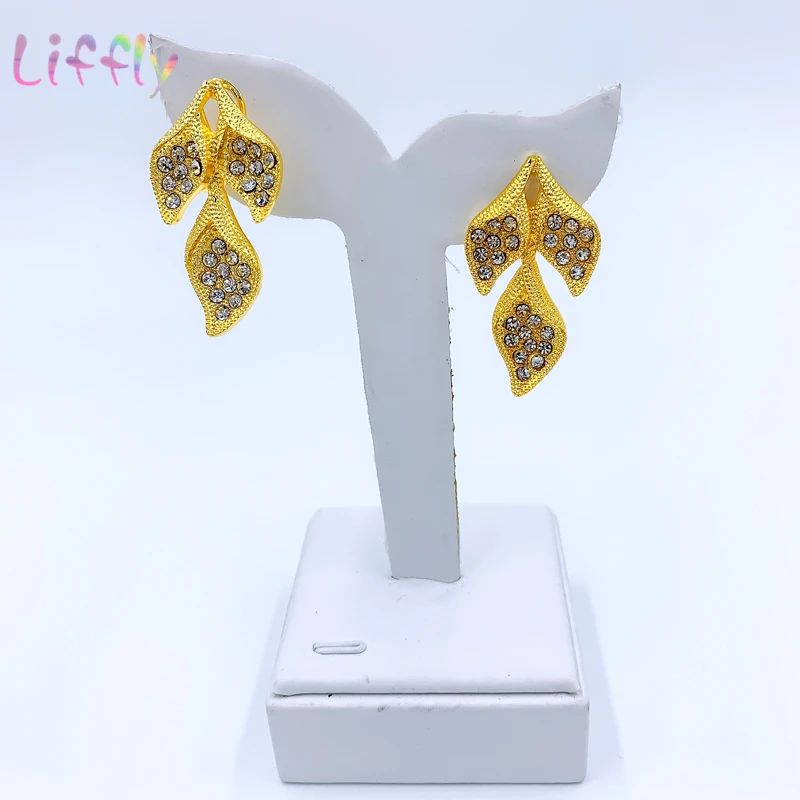 Liffly Dubai Gold Fashion Bridal Wedding Earrings Ring Jewelry Sets Indian Jewelry Set Bracelet for Women African Necklace - Image 5