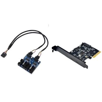 

HOT-1 Pcs Motherboard Port Multiplier 30Cm Extension Cable & 1 Pcs Expansion Card Dual Type-C Positive and Reverse Plug