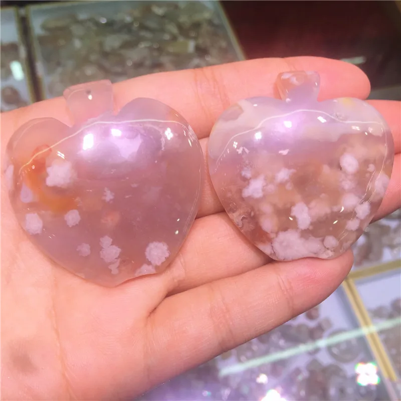 Beautiful Natural cherry blossom agate apple pendant healing chakra polished quartz crystal Necklace as gift 1pcs