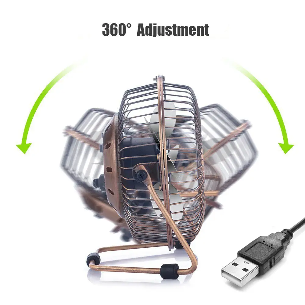 Мини Портативные USB вентиляторы 360 ° регулируемый перезаряжаемый летний кулер Железный алюминиевый Лист Настольный охлаждающий вентилятор для дома, офиса, общежития