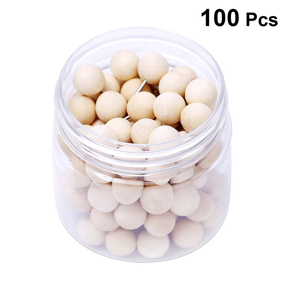 

100pcs Wooden Head Push Pins DIY Round Thumbtack Pins Office School Supplies for Cork Board Map Photos Posters Calendar