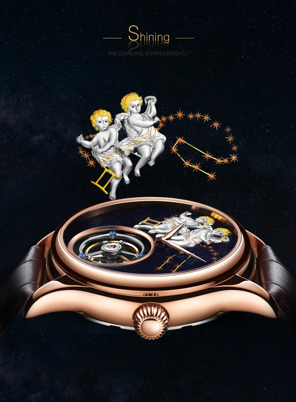 Guanqin tourbillon masculino relógio de esqueleto mecânico