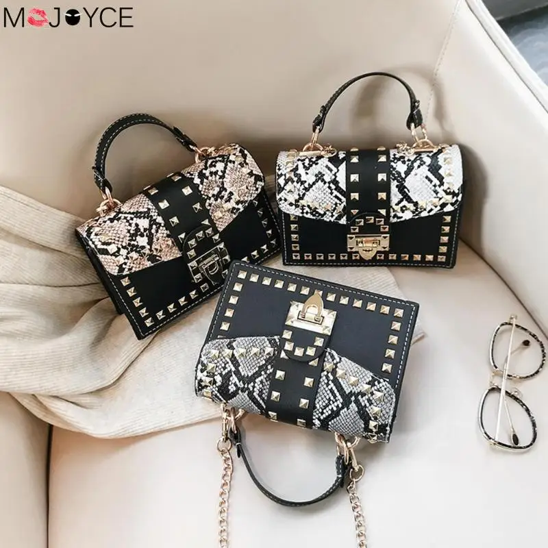 

Snake Print Rivet Women Messenger Bag Leather Purse Chain Shoulder Handbag Ladies Fashion PU Crossbody Bag Handbag
