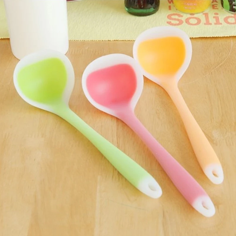 Long Handle Silicone Soup Spoon Heat Resistant Porridge Spoon Rice Ladles Cooking Tools Nonstick Kitchen Dinner Supplies