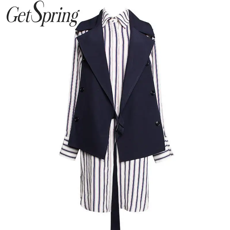 

GetSpring Women Sets Long Striped Shirt Dress With Irregular Sleeveless Women Vest Two Peice Set Womens Two Piece Sets 2019 New