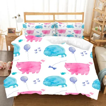 

Pink Blue Cats White Bedding Set with Pillowcase Balloon Cartoon Kids Home Duvet Cover Set Full Queen King Double Bed Linen Set