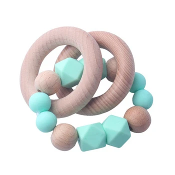 

Teething Natural Round Wood Bracelet Baby Newborn Mom Kids Wooden Teether Toy