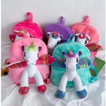 

New Baby Girl Unicorn Fur Backpack Cute Children Zipper Schoolbag Mini Kid Toy Doll Backpack For Kidergarten Plush Bag