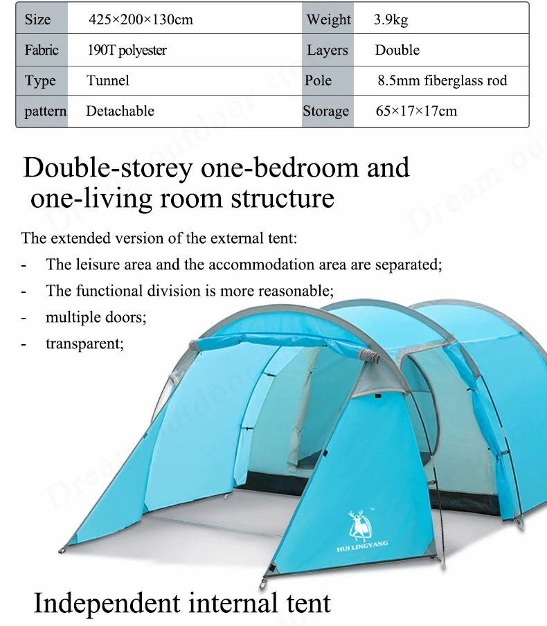 Сверхлегкая палатка для кемпинга, водонепроницаемая, для 3-4 человек, двухслойная туннельная палатка, для улицы, для пешего туризма, для альпинизма, большое пространство, пляжные Семейные палатки