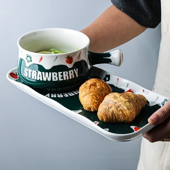 

Embossed Ceramic Creative Tableware Set Handle Bowl Nordic Style Breakfast Mugs Dessert Plate Milk Salad Bowl With Handle