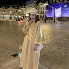 

2020 New Fashion pink Cashmere Wool Coat Winter Coat Women Outerwear Female Long Thicken Warm Woolen Overcoat Woman Trench Coats