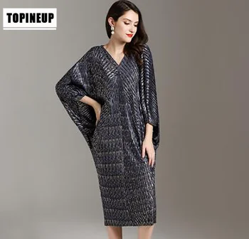 

Euroepan batwing Sleeve Sexy Ladies 1/2 Sleeve Casual Pleated Midi Long Dress