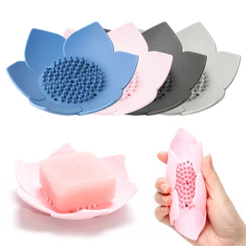 

Silicone Lotus Shape Draining Soap Dish Tray Soap Box Plate Storage Box Holder Portable Soap Dishes Soap Saver Bathroom Gadgets