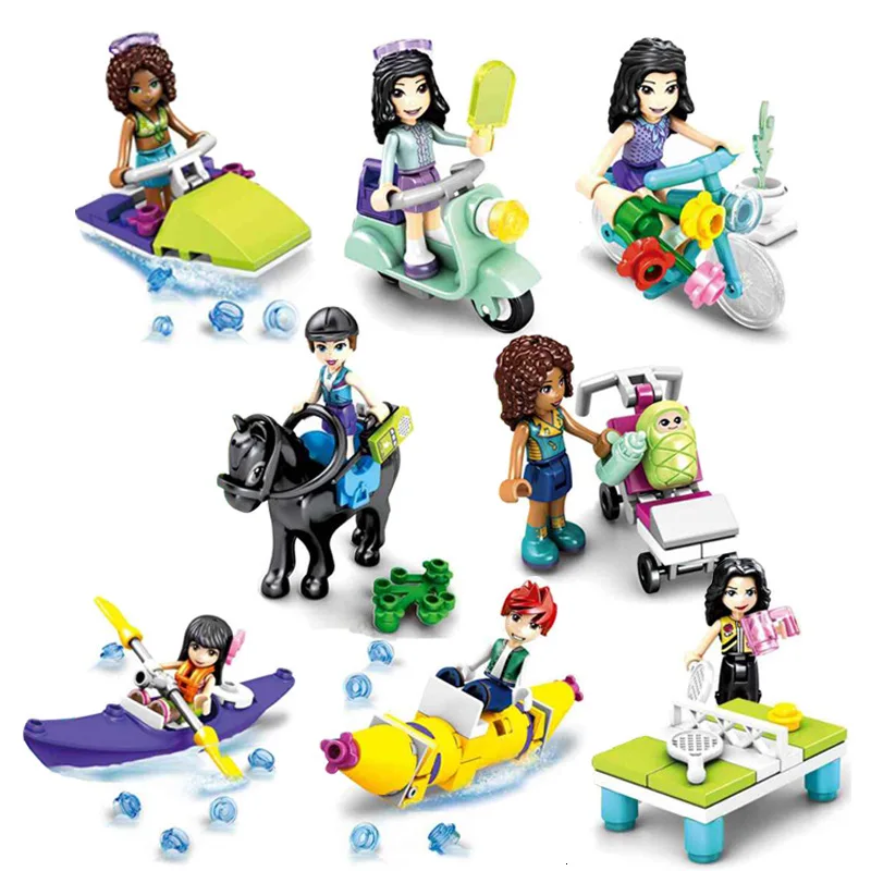 SY1186 8 шт./компл. Heartlake Mia Andrea Olivia Horse Vespa Boat Bike Building Block фигурки из блоков игрушки для