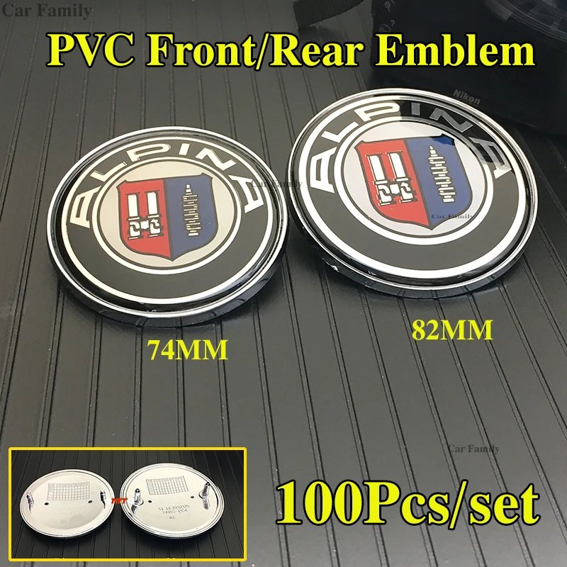 

100pcs Car Front Bonnet Badge Expoy Logo Auto Trunk Emblem Caps For Bmw Car Series 74mm 82mm PVC Chrome Base label