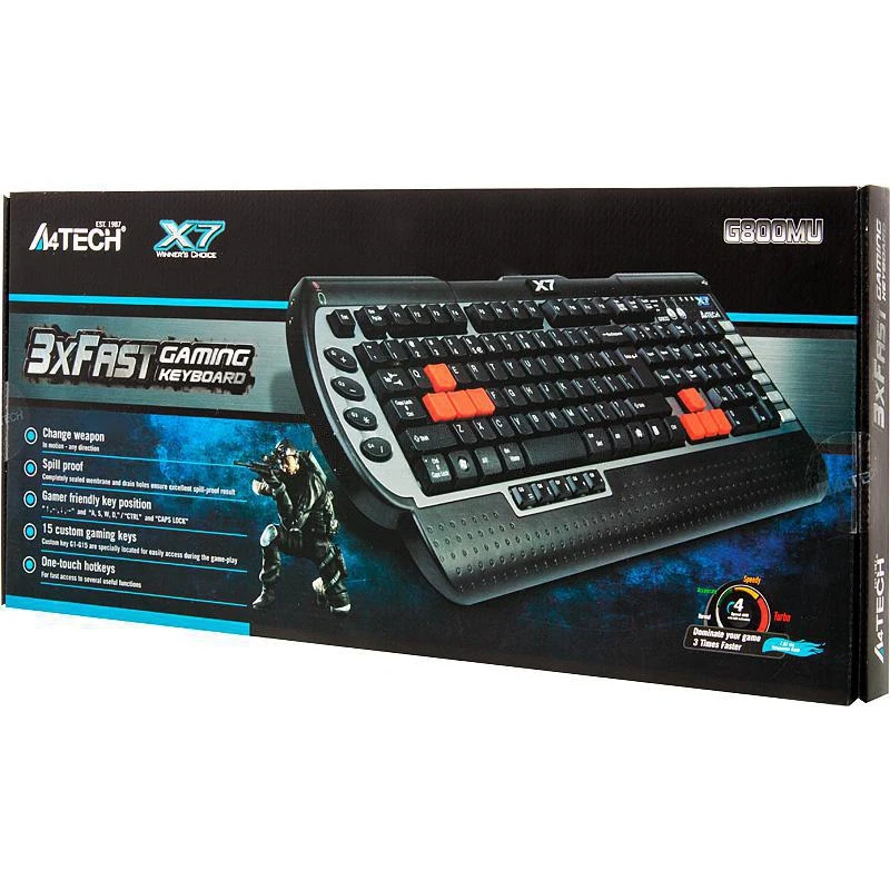 Клавиатура A4 X7-G800MU черный/серый PS/2 Multimedia for gamer