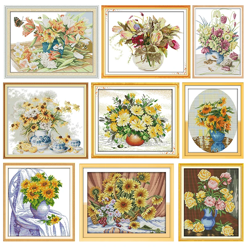 

Sunflower Cross Stitch Kits Embroidery Needlework Handmade Stamped Patterns 11CT 14CT Counted Printed Craft Decoration Gift Sets