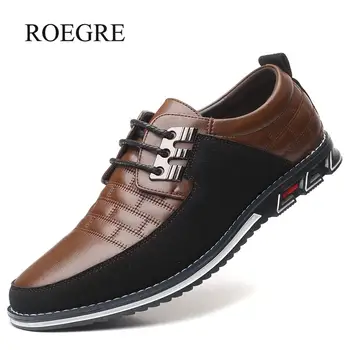 2019 New Big Size 38-48 Oxfords Leather Men Shoes Fashion Casual Slip On Formal Business Wedding Dress Shoes Men Drop Shipping tanie i dobre opinie ROEGRE Rubber Basic Fits true to size take your normal size Breathable Massage Waterproof Spring Autumn Slip-On 03080 Solid