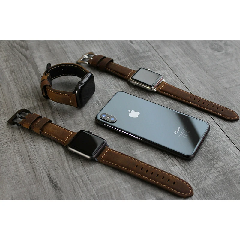 

For Apple Watch Series 6 5 4 3 2 1 100% Brown Bull Leather Strap Band for iwatch band for apple watch band 42mm 44mm 38mm 40mm