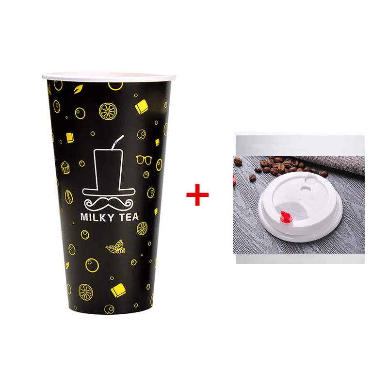 cup and lid 50 шт., высокое качество, уплотненные, одноразовые, для молока чайная чашка 12 oz/16 унций творческий день рождения пользу напиток бумажная чашка для шоколада с крышками - Цвет: cup and lid