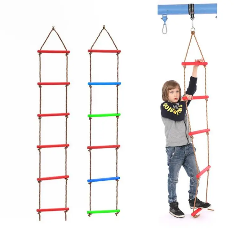 2022 New Wooden Rungs PE Rope Ladder Children Climbing Toy Kids Fitness Sport Rope Swing 6