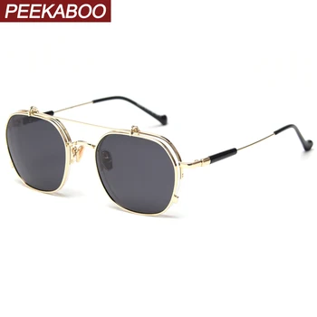 

Peekaboo punk flip up sunglasses women polarized metal frame korean style prescription glasses men square uv400 gift items 2020